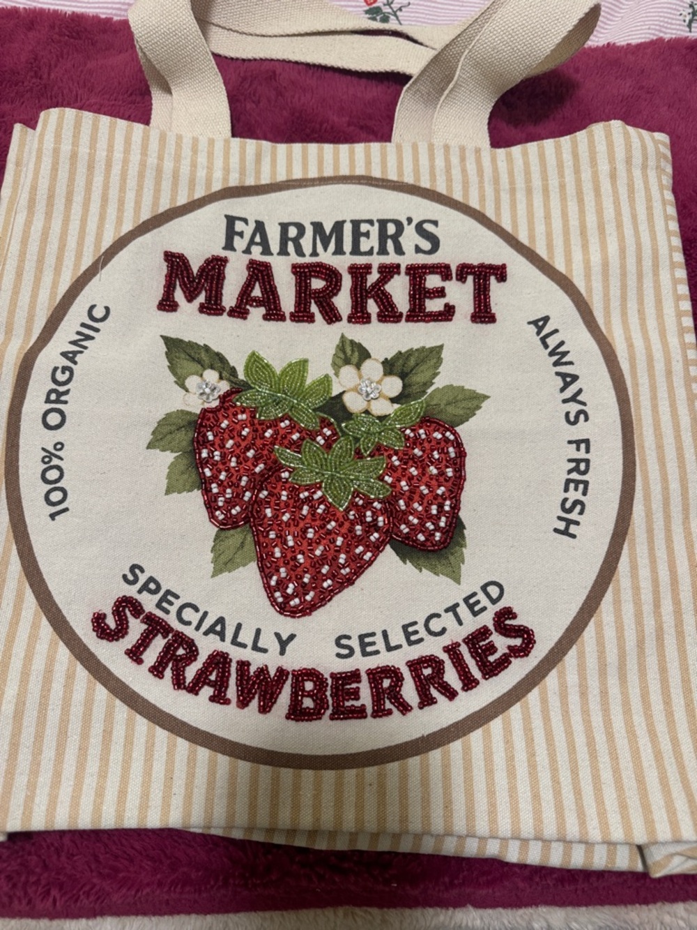 Farmer's Market Strawberries Canvas Tote - Red & Green